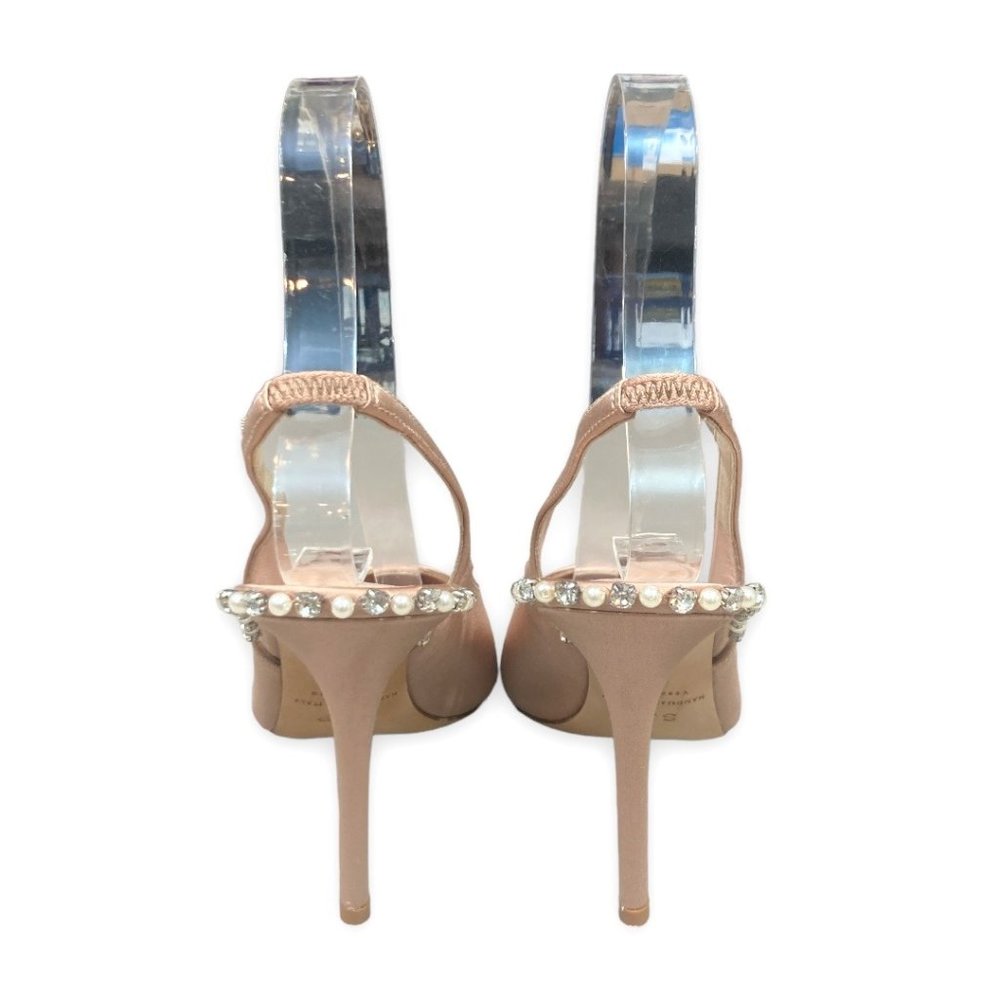 SJP by Sarah Jessica Parker Cy Pointed Toe Slingback Heel Nude Satin $495 - Picture 6 of 10